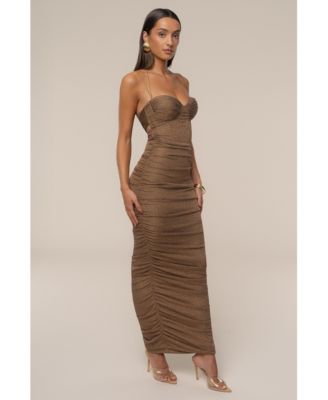 Women's Ruched Metallic Maxi Dress