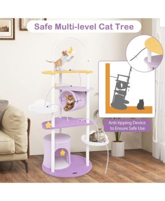 62'' Multi-level Cat Tree w/ Moon-Shaped Top Perch Cloud-Shaped Jumping Platform