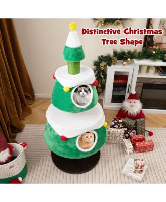 Christmas Cat Tree for Indoor Cats w/ 2 Condos Sisal Scratching Posts Spring Toy