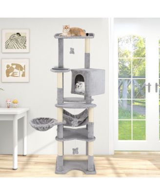 69'' Tall Cat Tree w/ Top Perch Cozy Condo Basket Bed Hammock Basket Bed Indoor