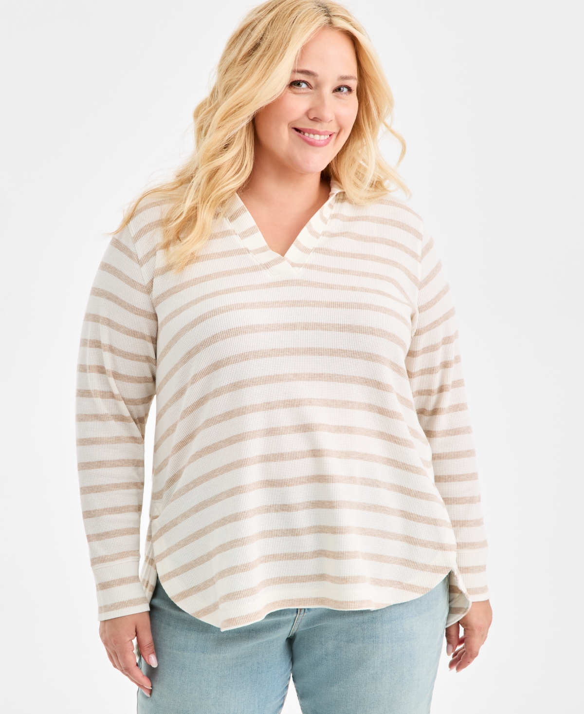 Style & Co Plus Size Waffle-knit Hooded Sweatshirt, Macy's Exclusive In White