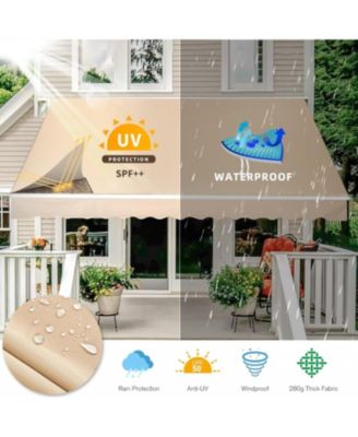 10'x8' Manual Retractable Awning Sun Shade, Patio Awning Canopy