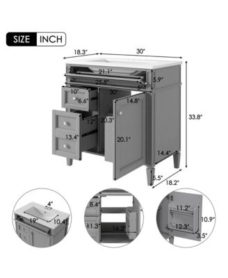 30inch Bathroom Vanity with Top Sink Modern Bathroom Storage Cabinet with 2 Drawers and a Tip out Drawer Single Sink Bathroom Vanity