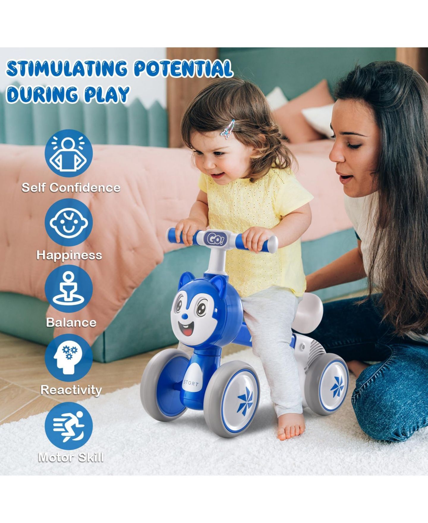 Детская игрушка Mecale Baby Balance Bike No Pedal Lightweight, 21.5"L x 10.5"W x 15.5"H, Ages 10-36 Months, цвет: Синий — фото 7