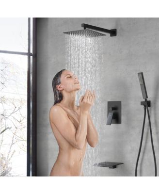 Waterfall Tub and Shower Faucet Set with Rain Shower System and Male NPT Connection
