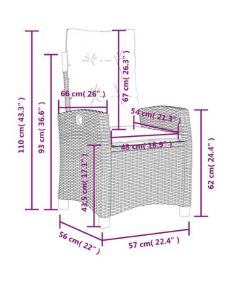 Reclining Garden Chair Set of 2 Grey PE rattan Standard