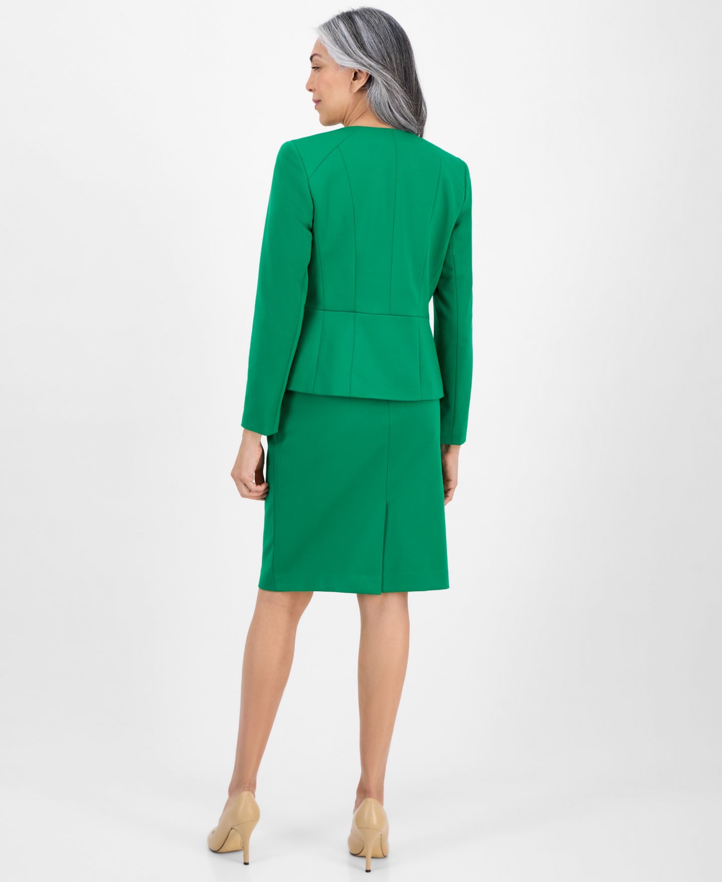 Женские юбки Le Suit Collarless Zip-Front Ponte 2 Piece Skirt Suit, цвет: Чёрный — фото 8