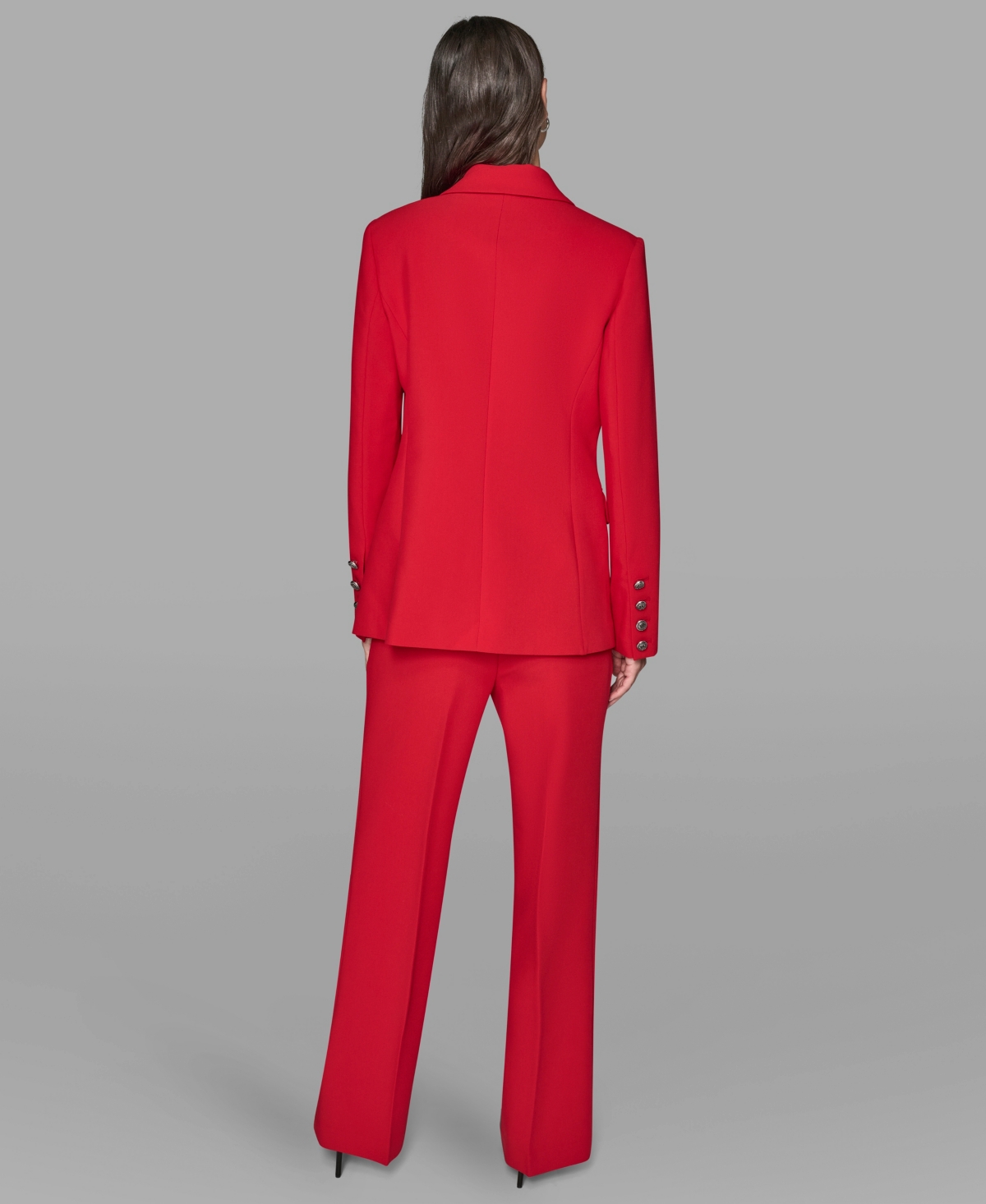 Karl Lagerfeld Paris Women's V-Neck Double-Breasted Satin Trim Jacket