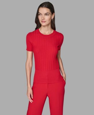 Women's Ribbed Short-Sleeve Sweater 