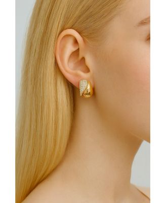 18K Gold-Plated Pave Interlocking Teardrop CZ Huggie Hoop Earrings