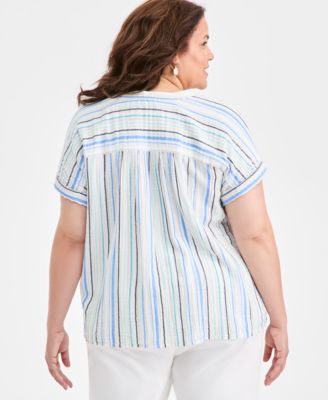 Plus Size Striped V-Neck Dolman-Sleeve Top, Macy's Exclusive