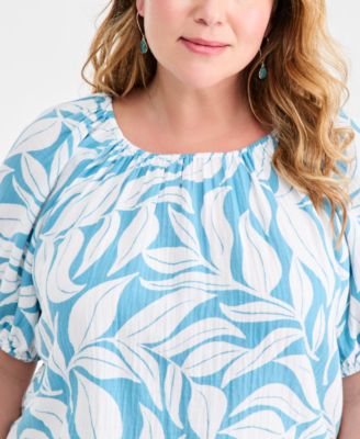 Plus Size Cotton Puff-Sleeve Bubble Top, Macy's Exclusive
