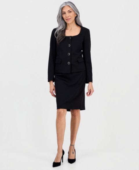 Женские юбки Le Suit Square-Neck Button-Front Ponte 2 Piece Skirt Suit, цвет: Чёрный
