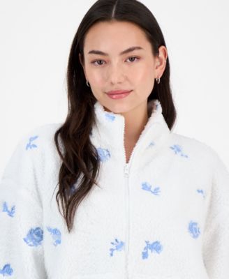 Juniors' Embroidered Zip-Up Sherpa