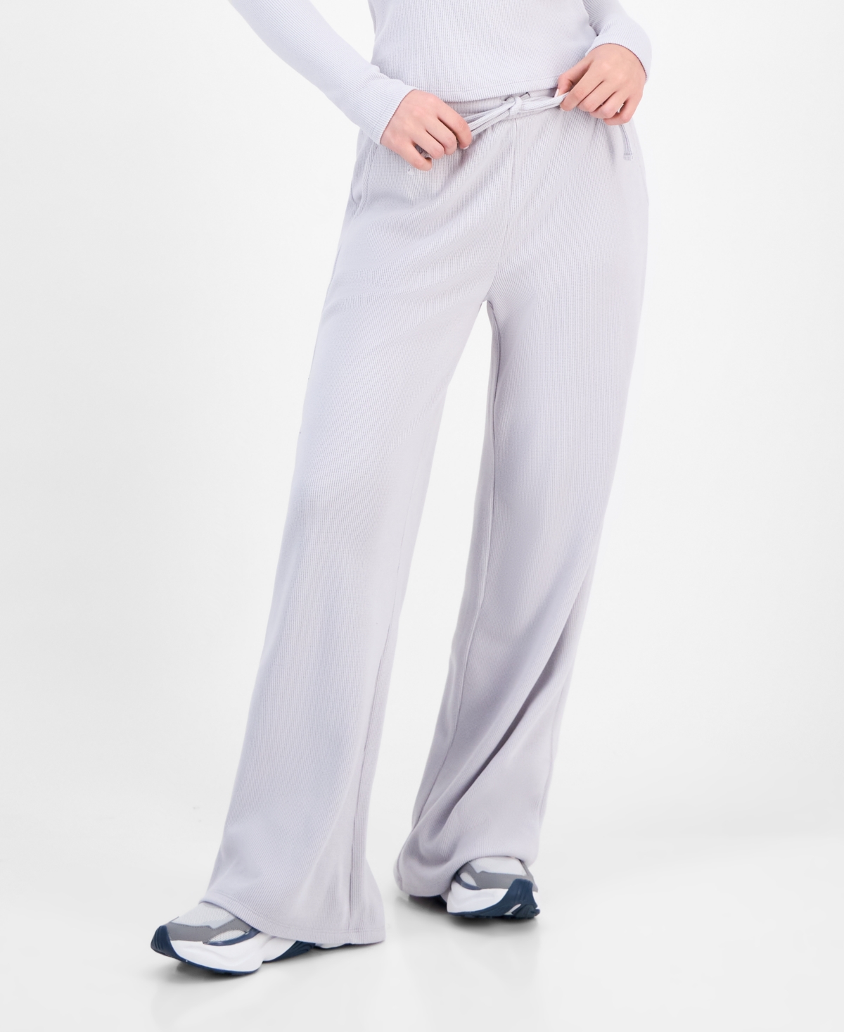 Madden Girl Juniors' Hacci-knit Wide-leg Sweatpants In White