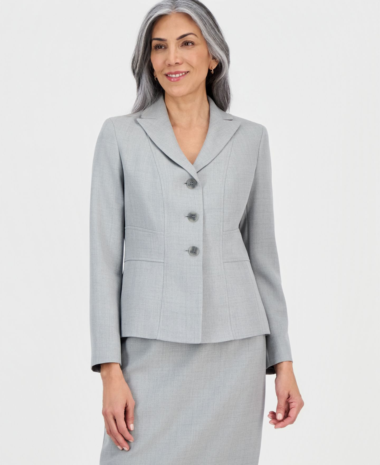 Женские юбки Le Suit Petite Peak-Lapel Slim-Fit 2 Piece Skirt Suit, цвет: Серый разноцветный — фото 3