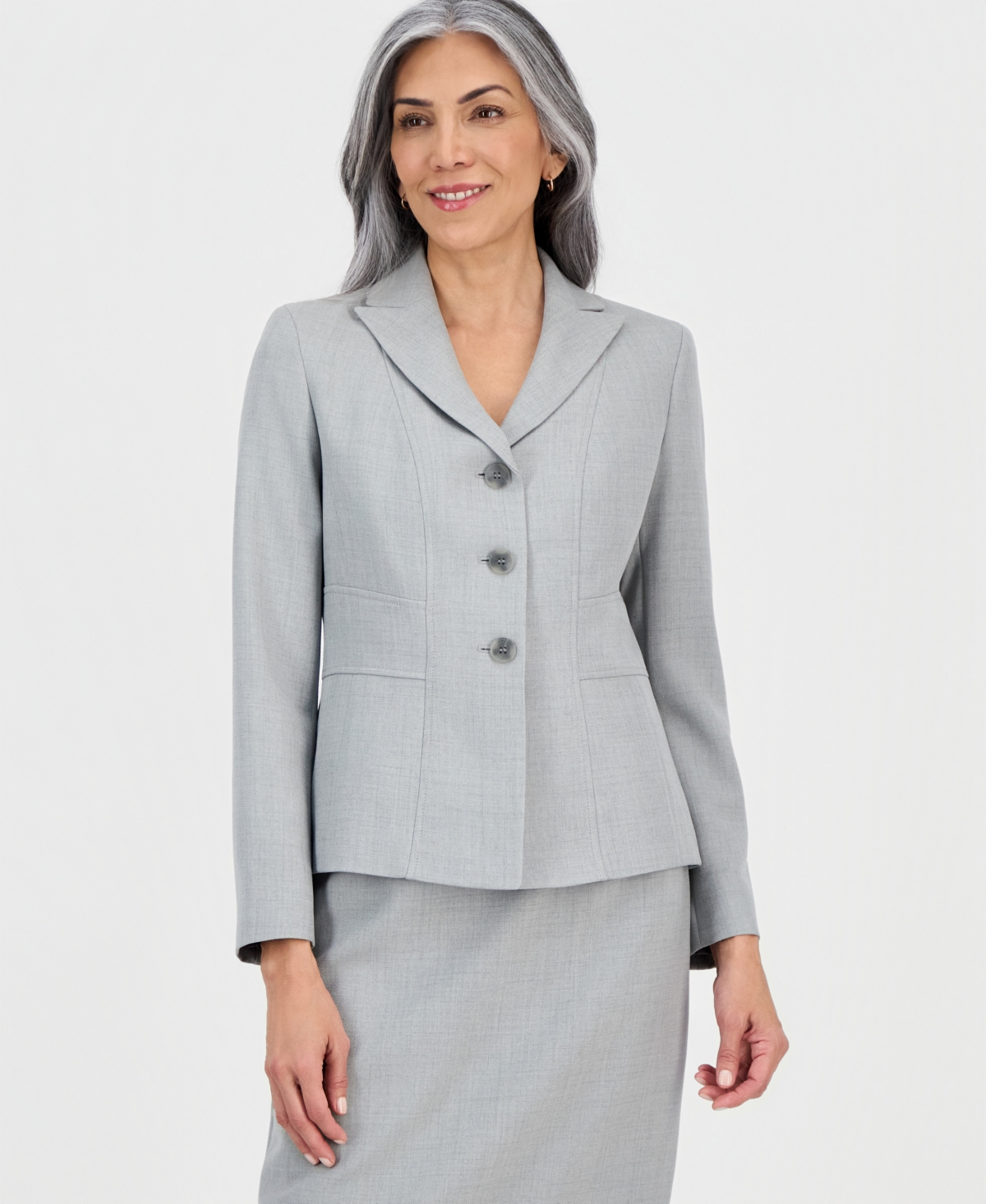Le Suit Women's Peak-lapel Slim-fit Skirt Suit In Gray