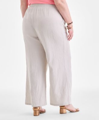 Plus Size Gauze Wide-Leg Pull-On Pants, Created for Macy's