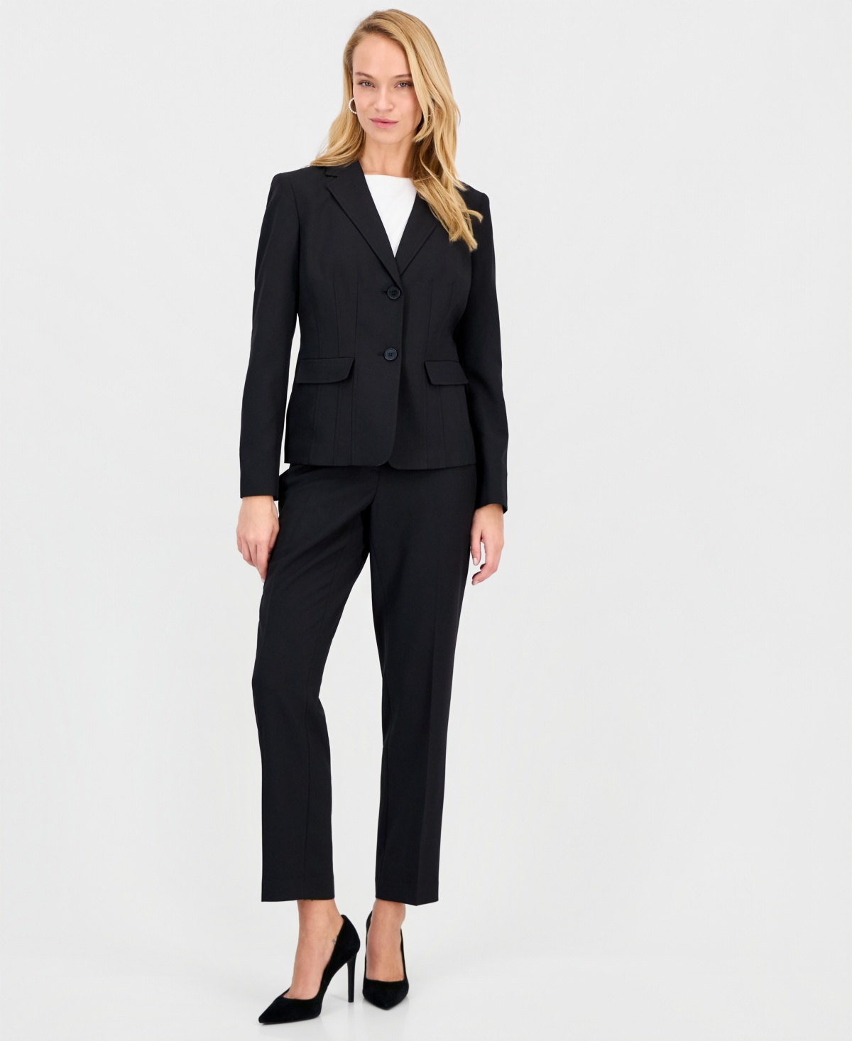 Le Suit Women's Notch-lapel Mid-rise Pantsuit In Black