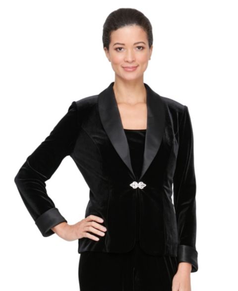 Женская куртка Alex Evenings Velvet Satin-Collar Jacket and Velvet Tank, цвет: Чёрный