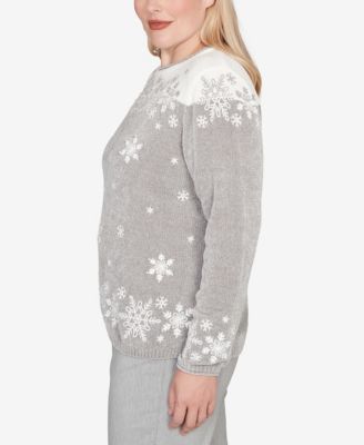 Petite Stockbridge Snowflake Embroidery Chenille Sweater