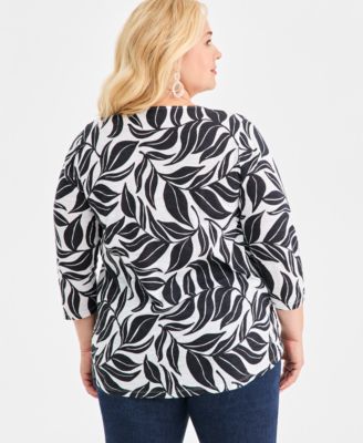Plus Size Pintuck Split-Neck Top, Macy's Exclusive