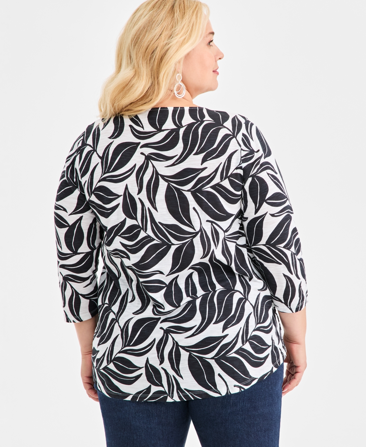Style & Co Plus Size Pintuck Split-neck Top, Macy's Exclusive In Black