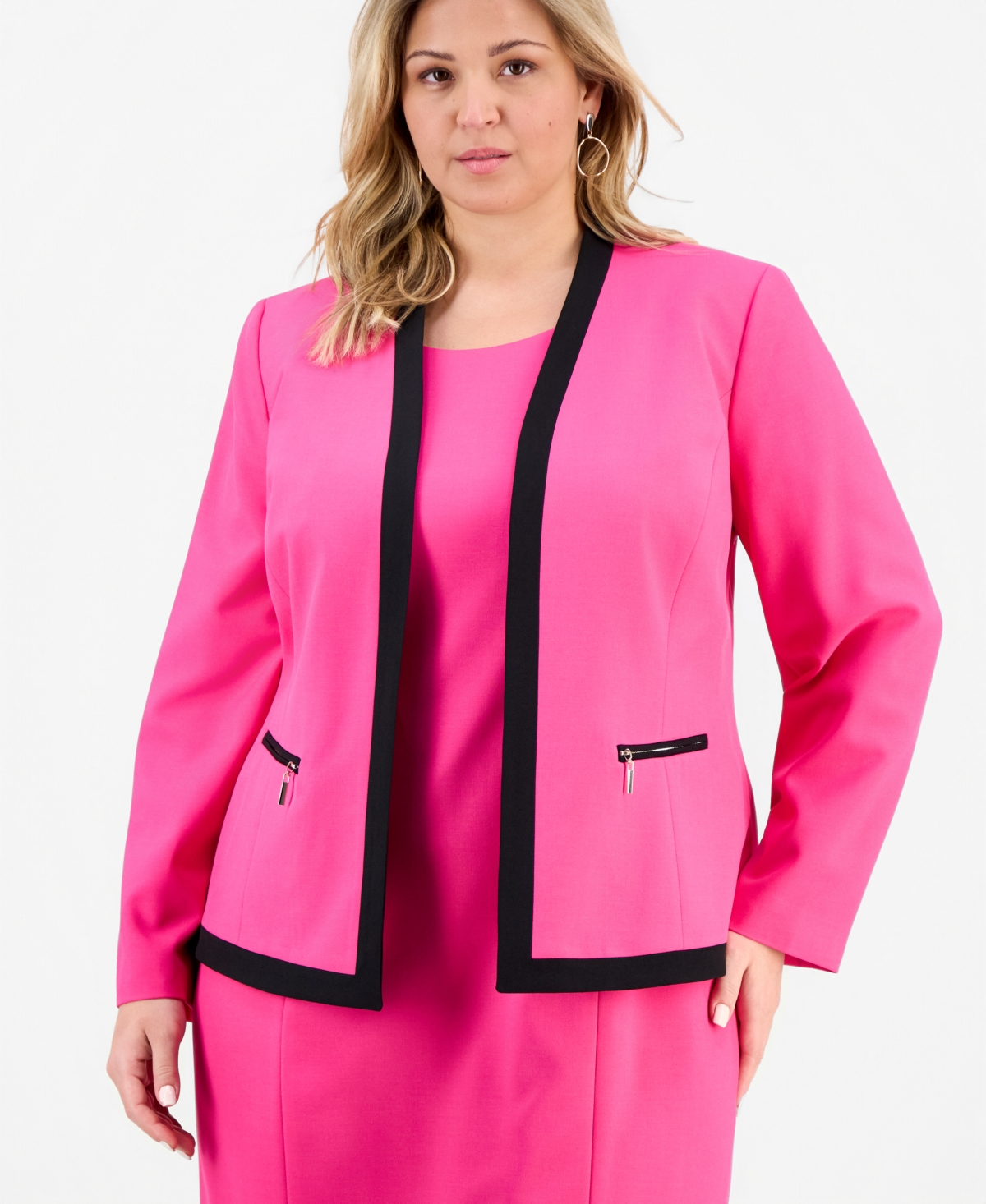 Le Suit Plus Collarless Open-Front Ponte Jacket & 2 Piece Dress