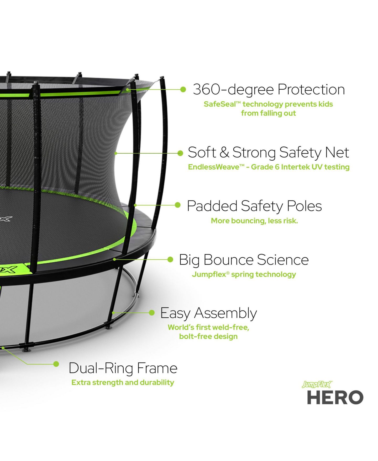 Детский батут JumpFlex Hero 12 дюймов для улицы с сеткой и лестницей — фото 2