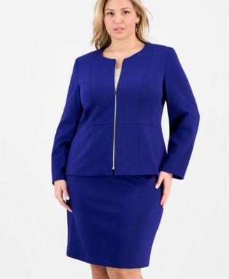 Plus Size Zip-Front Ponte Jacket & Slim-Fit Skirt 