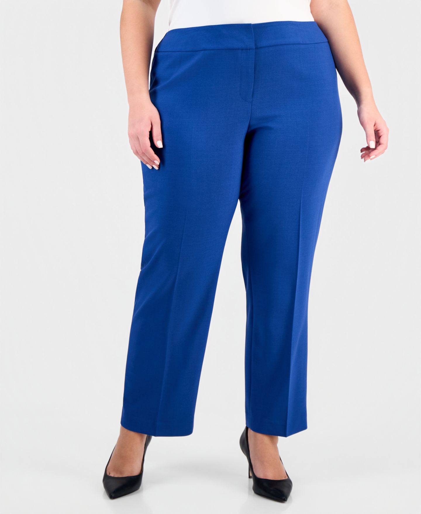 Женские комплекты Le Suit Plus Size Notch-Lapel Mid-Rise 2 Piece Pantsuit, цвет: Синий ночной — фото 5