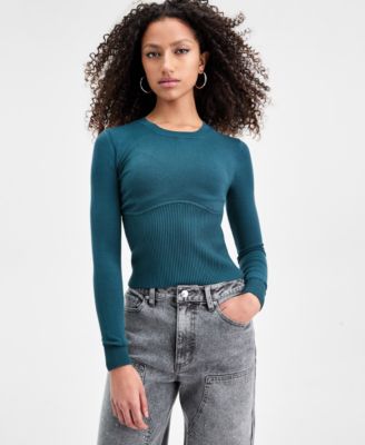 Bar III - Women's Corset-Inspired Long-Sleeve Sweater