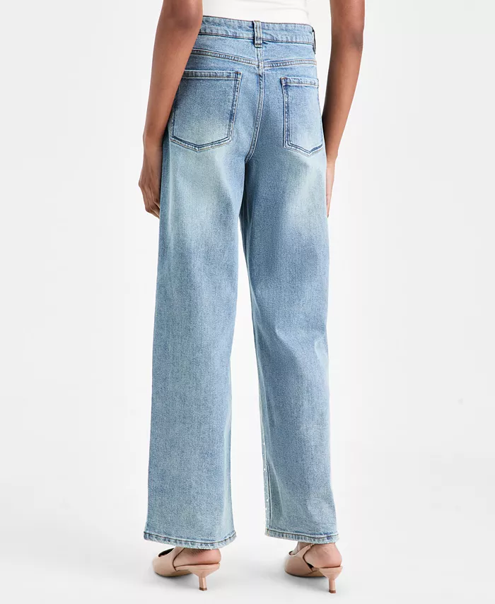 Women's Rhinestone Embellished Wide-Leg Jeans - thumbnail 4
