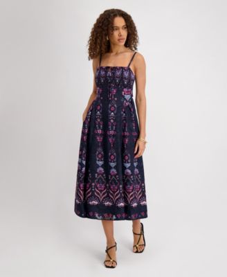 Women's Square Neck Printed Chiffon Dress