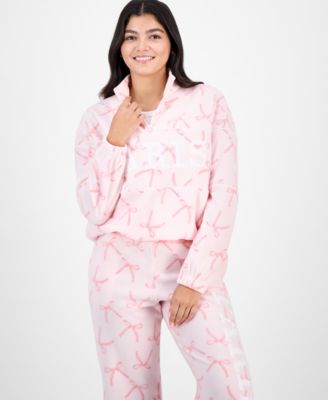 Rebellious One - Juniors' Paris Bow-Print Half-Zip Fleece Top