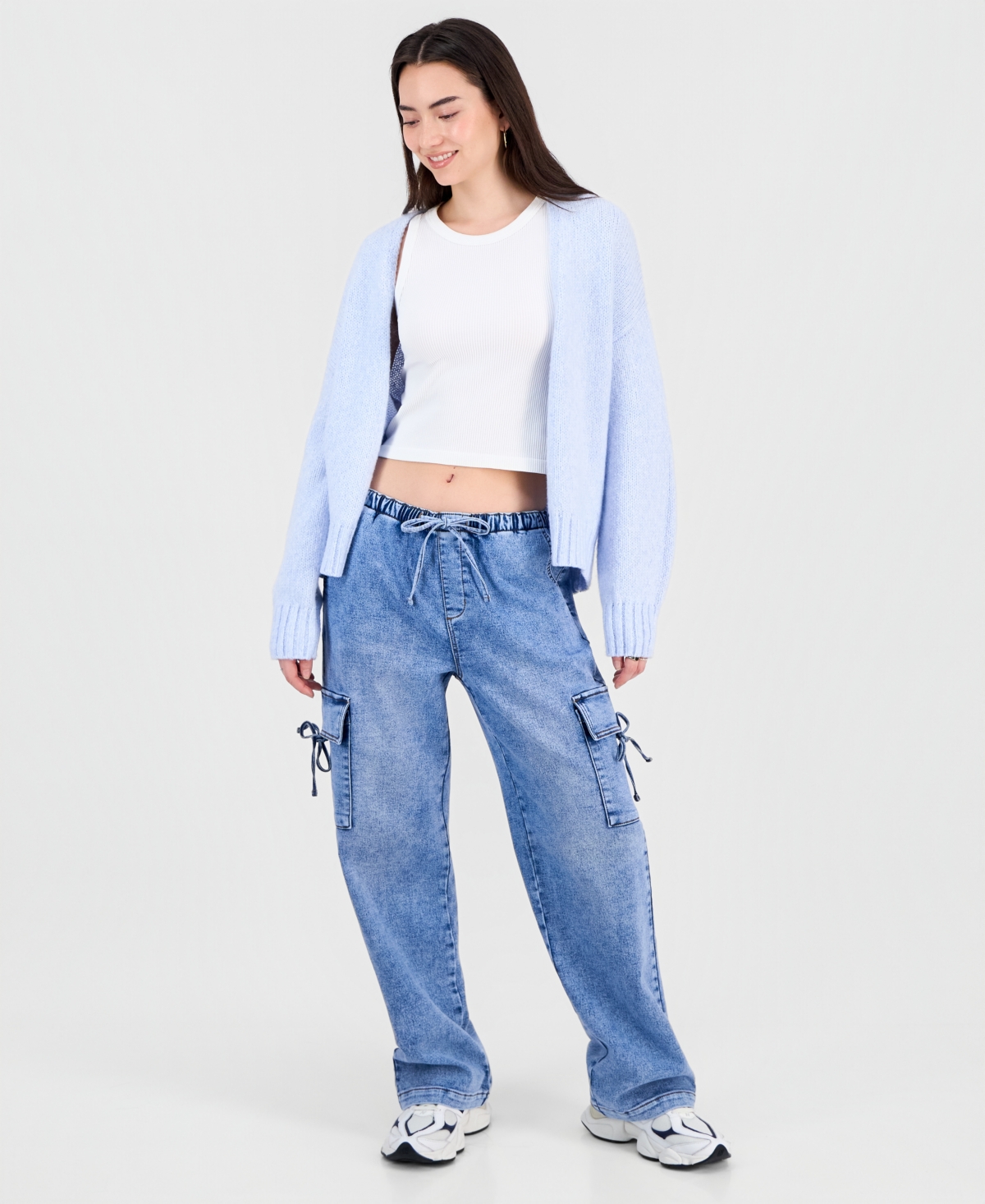 Vanilla Star Juniors' Ultra Cozy Bow Cargo Pull-on Jeans In Blue