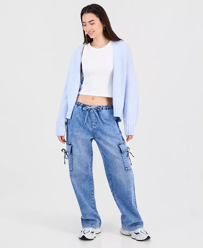 Juniors' Ultra Cozy Bow Cargo Pull-On Jeans