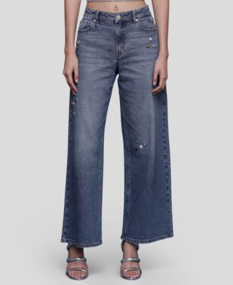 Avec Les Filles - Women's Bejeweled Wide Leg Jeans