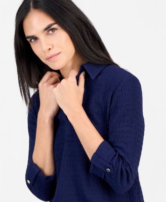 Petite Ridge Knit 3/4-Sleeve Top
