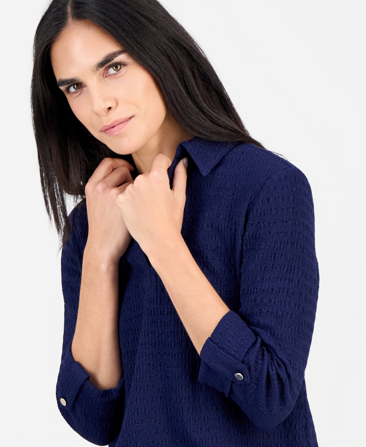 Ak Anne Klein Petite Ridge Knit 3/4-Sleeve Top