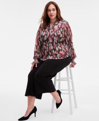 Plus Size Long-Sleeve V-Neck Top