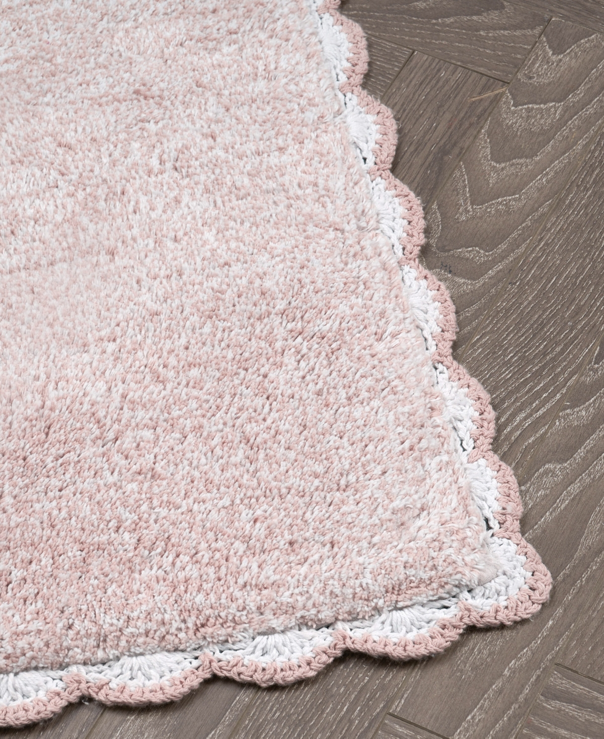 Laura Ashley Heathered Crochet Border Cotton Bath Rug, 17" X 24" In Pink