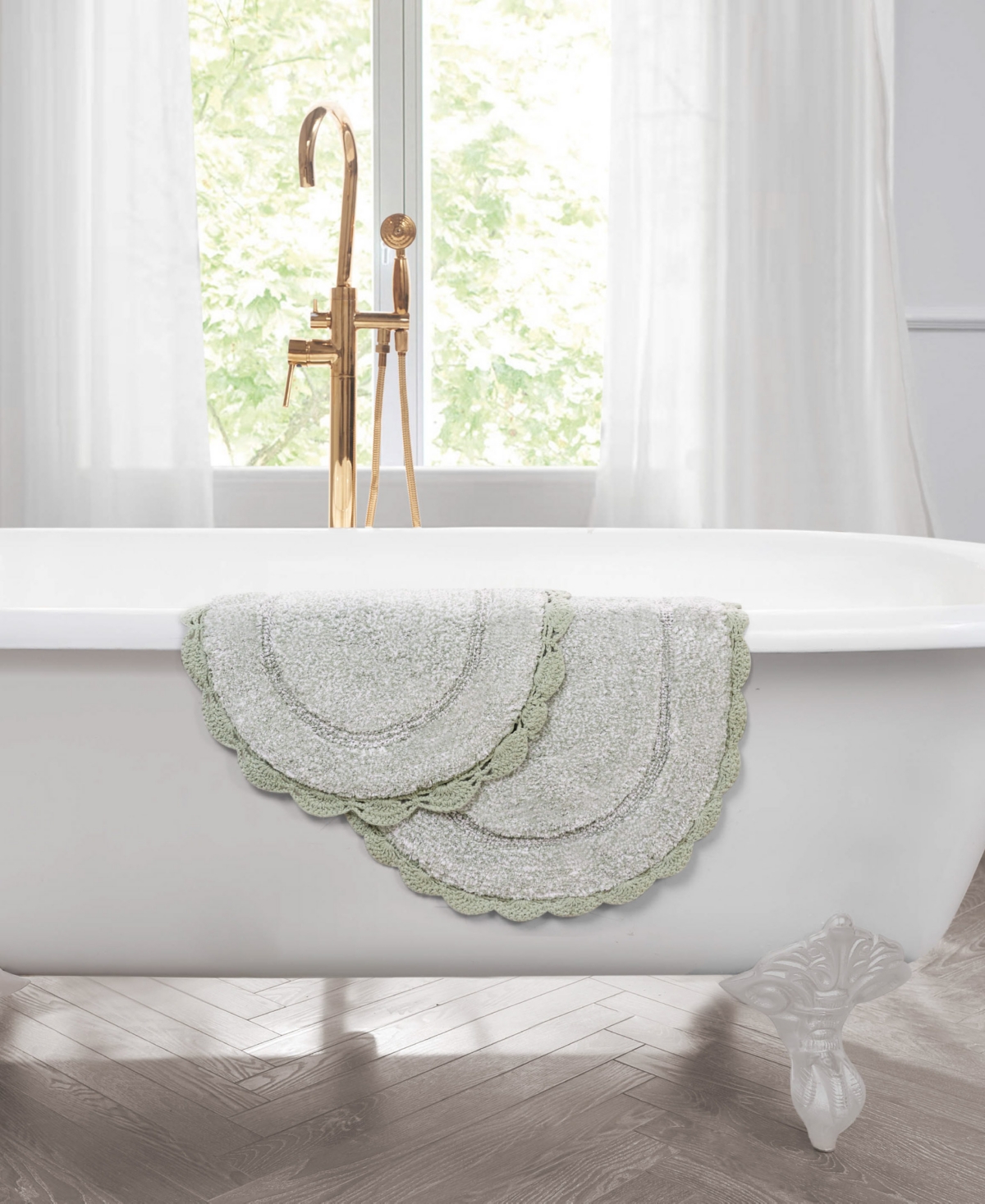 Laura Ashley Crochet Cotton Bath Rug Set In Green