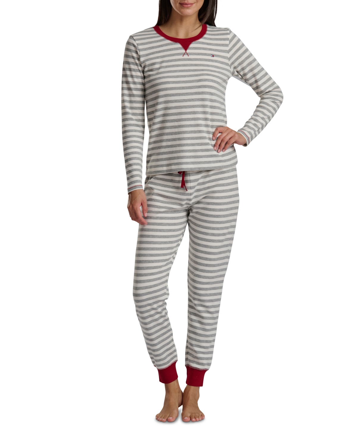 Tommy Hilfiger Women's 2-pc. Packaged Printed Thermal Pajamas Set In Gray
