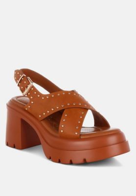 Womens Nambo Stud Embellished Block Heel