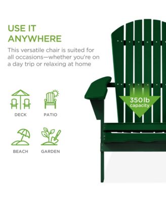 Folding Adirondack Chair Outdoor, Wooden Accent Lounge Furniture w/ 350lb Capacity