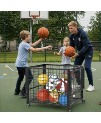 Ball Cart Storage, Rolling Basketball Bin with Wheels for Garage, School, Gym, Sports Equipment and Toy Organizer