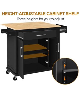 36” H Kitchen Island Cart on Wheels with Solid Wood Top & Storage