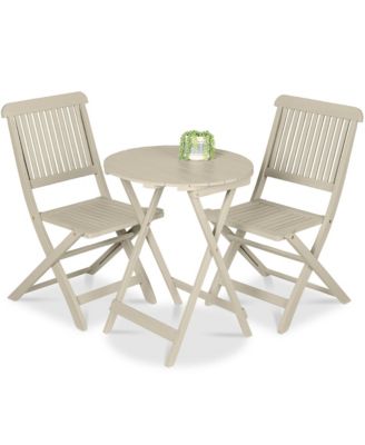 3-Piece Acacia Wood Bistro Set, Folding Patio Furniture w/ 2 Chairs, Table