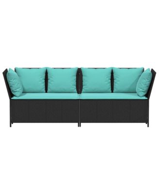 Patio Sofa with Cushions Black Poly Rattan